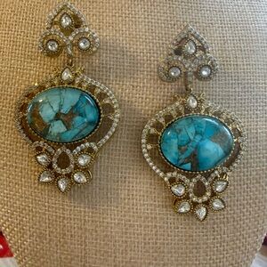 Elegant Turquoise and Gold Drop Earrings‎